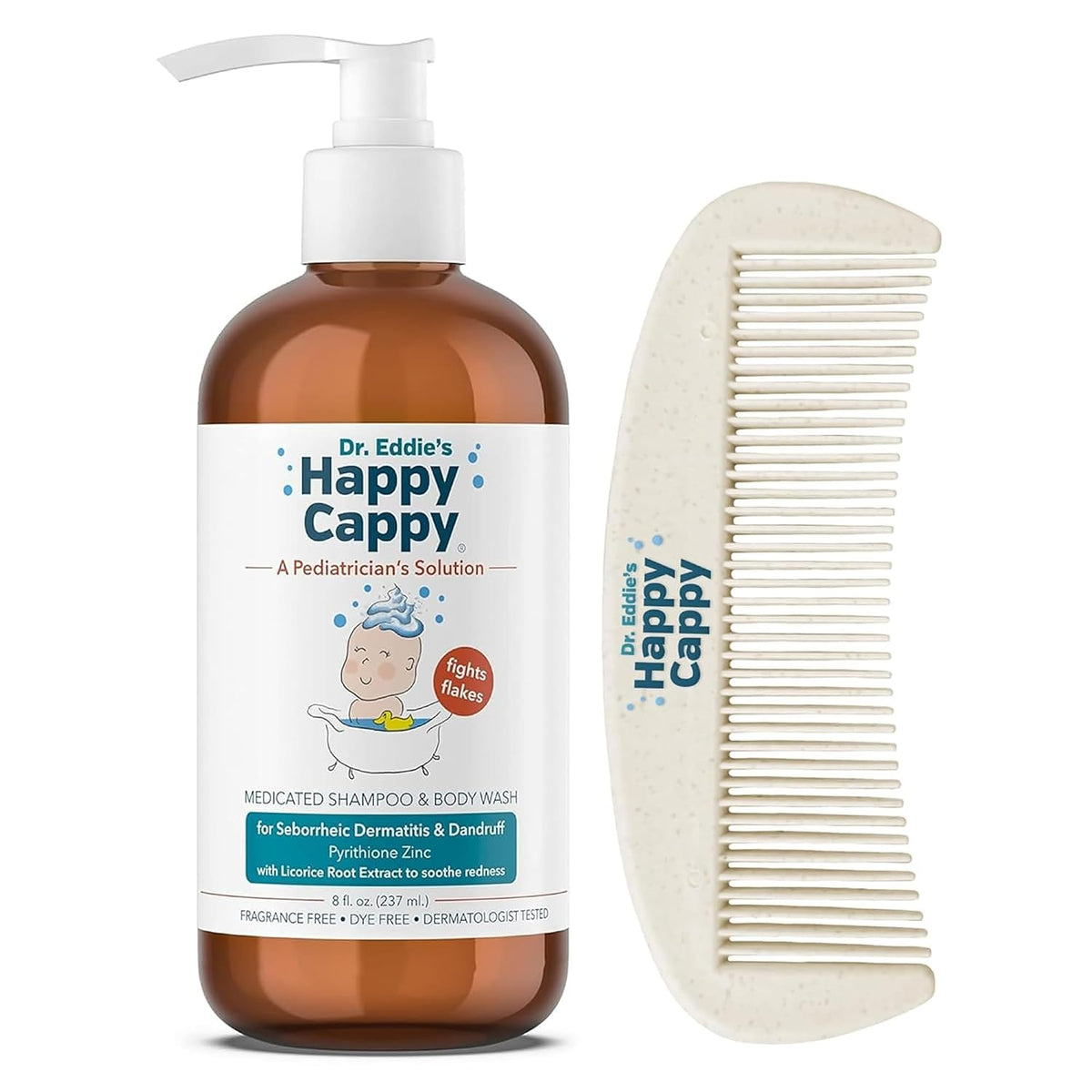 Happy Cappy Cradle Cap Medicated Shampoo and Body Wash with Comb - 8 fl oz