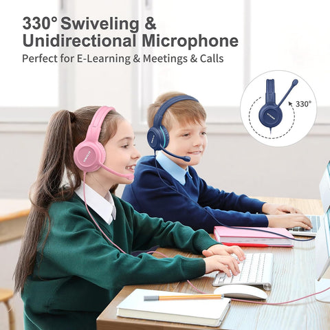 SIMOLIO Kids Wired Headphones with Microphone for School, iPad & PC