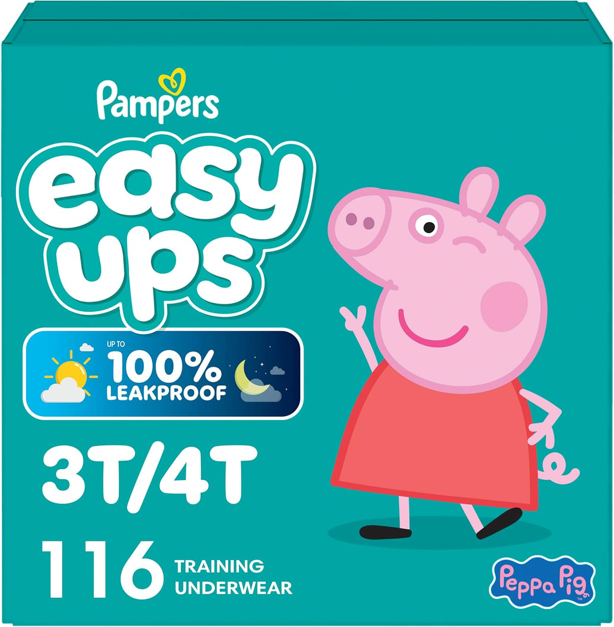 Easy Ups Girls & Boys Potty Training Pants, Size 5 (3T-4T), 116 Count, Peppa Pig Absorbent Pull Up Training Underwear, Up to 100% Leakproof Day and Night, Hypoallergenic