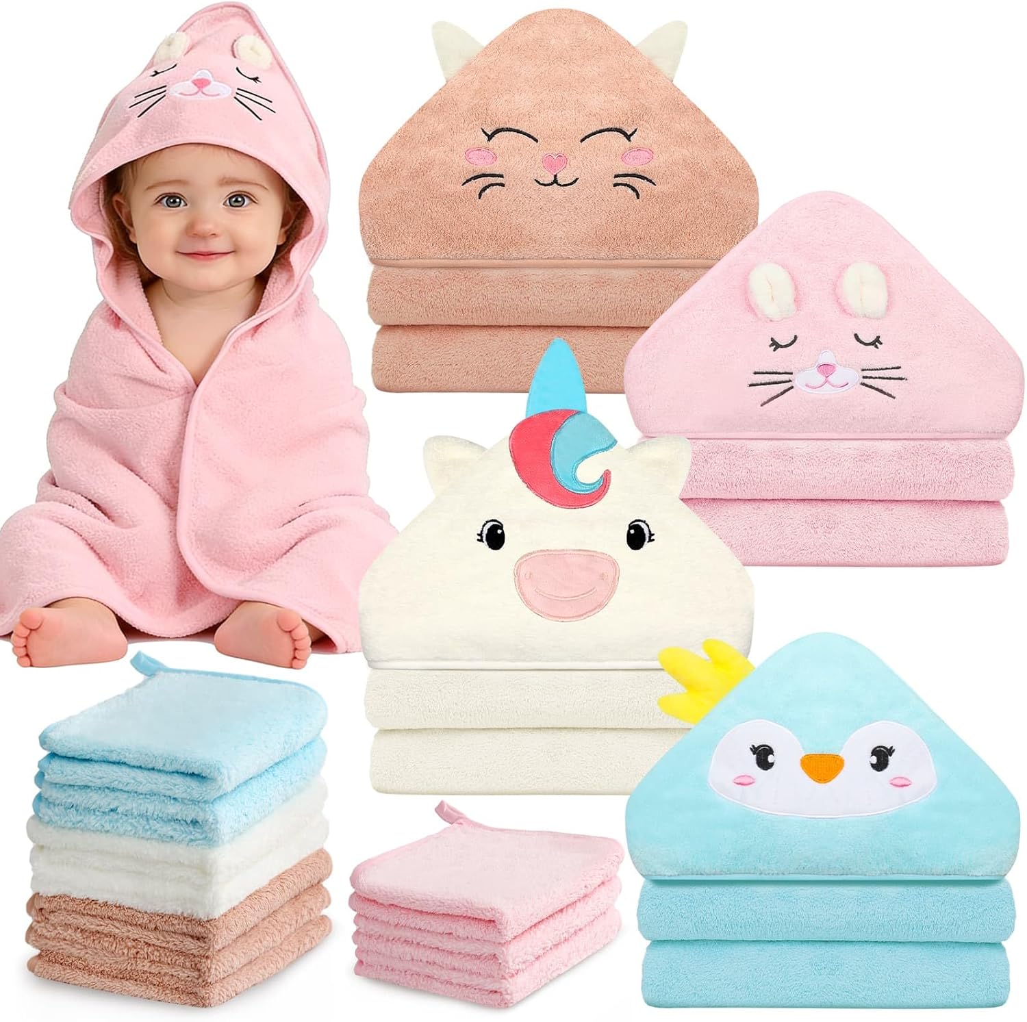 14 Baby Towel Set, Soft Baby Bath Towels and Washcloths Set-Bath Essentials