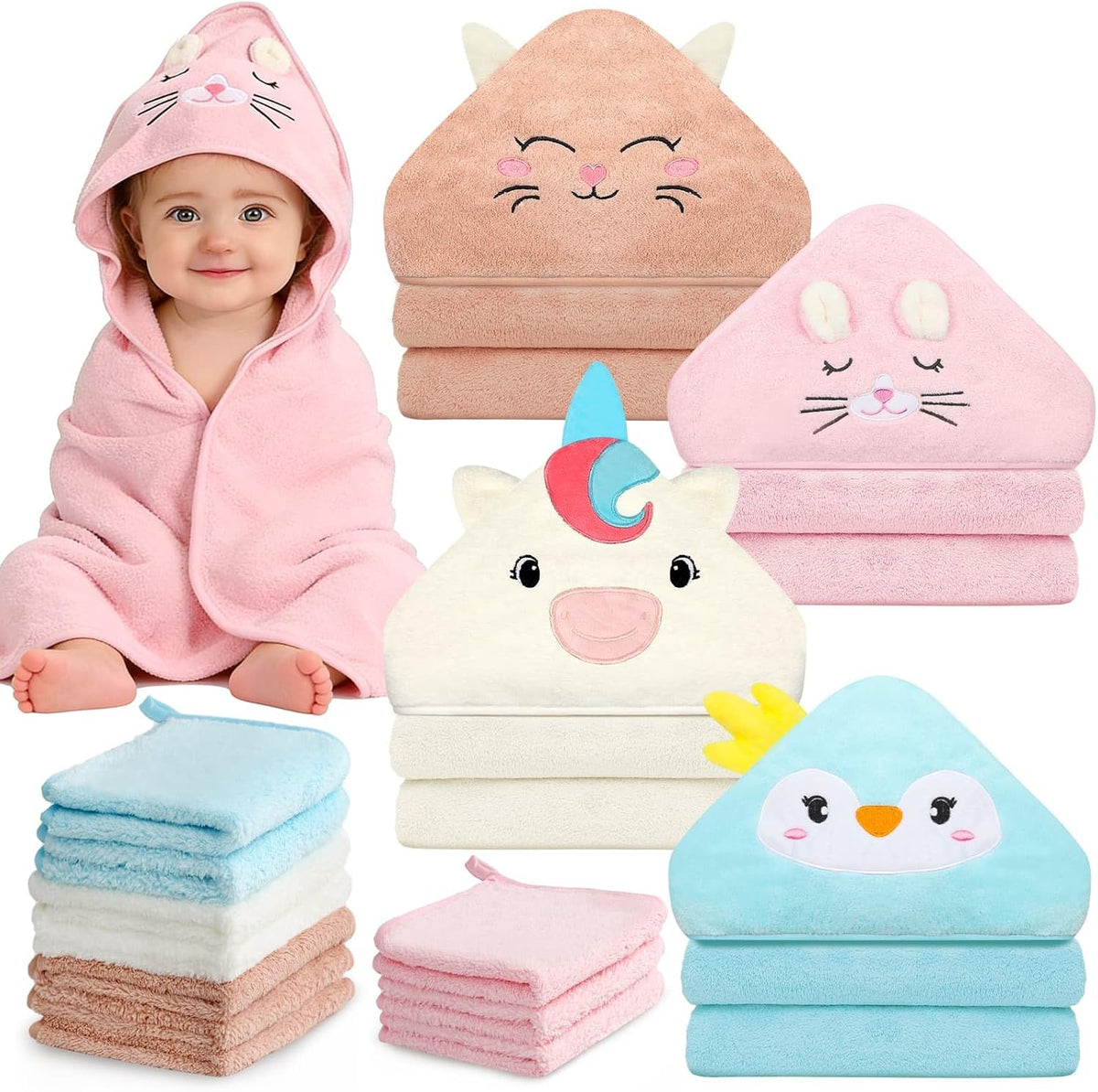 14 Baby Towel Set, Soft Baby Bath Towels and Washcloths Set-Bath Essentials