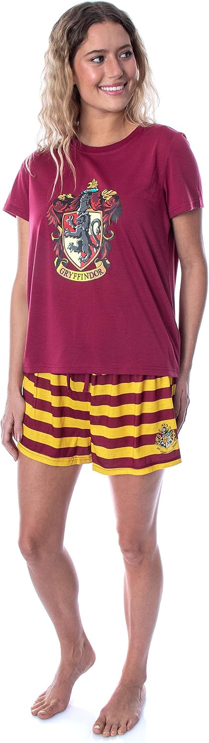Harry Potter Women's Hogwarts Castle Shirt and Shorts Lounge Sleepwear Pajama Set - All 4 Houses Available
