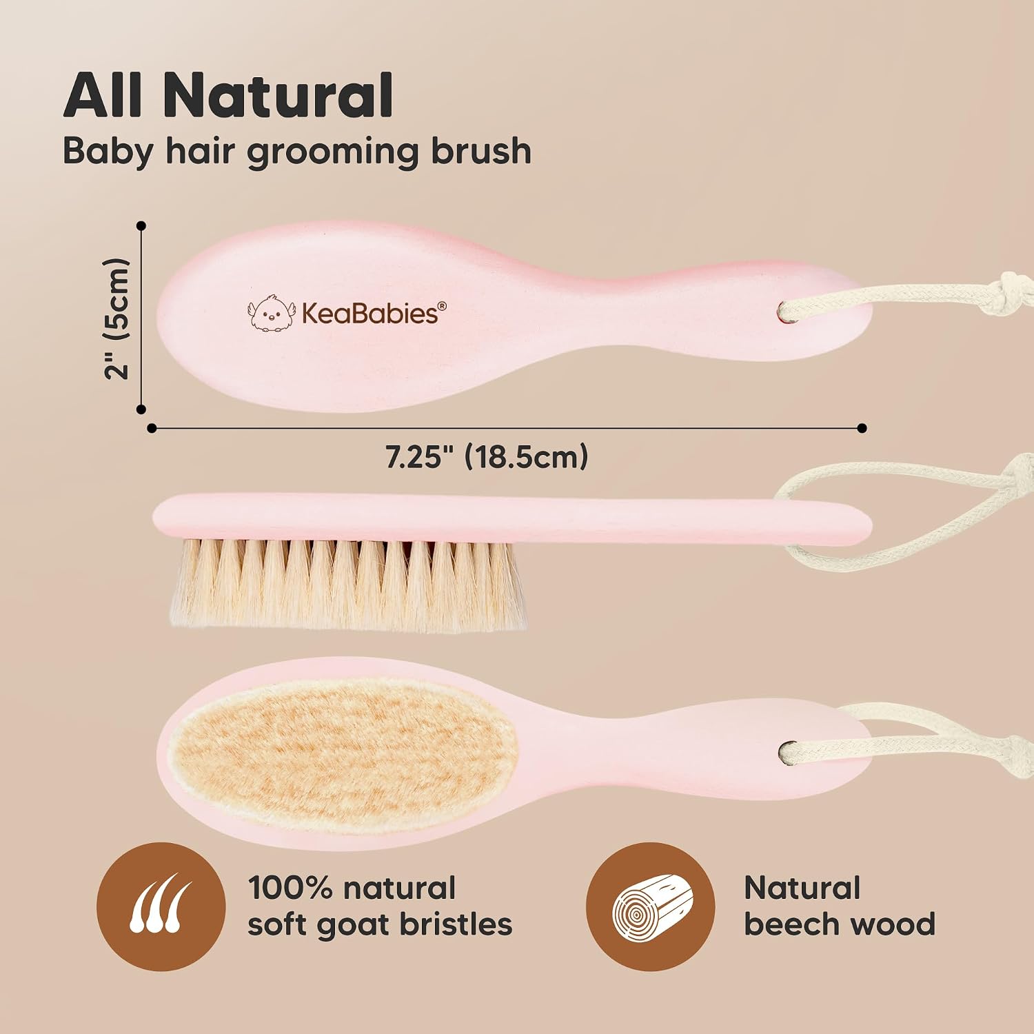 Wooden Baby Hair Brush for Toddler, Infant Cradle Cap (Blush, Regular)