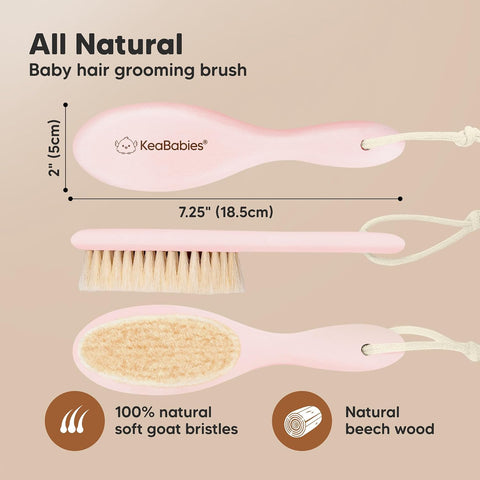 Wooden Baby Hair Brush for Toddler, Infant Cradle Cap (Blush, Regular)