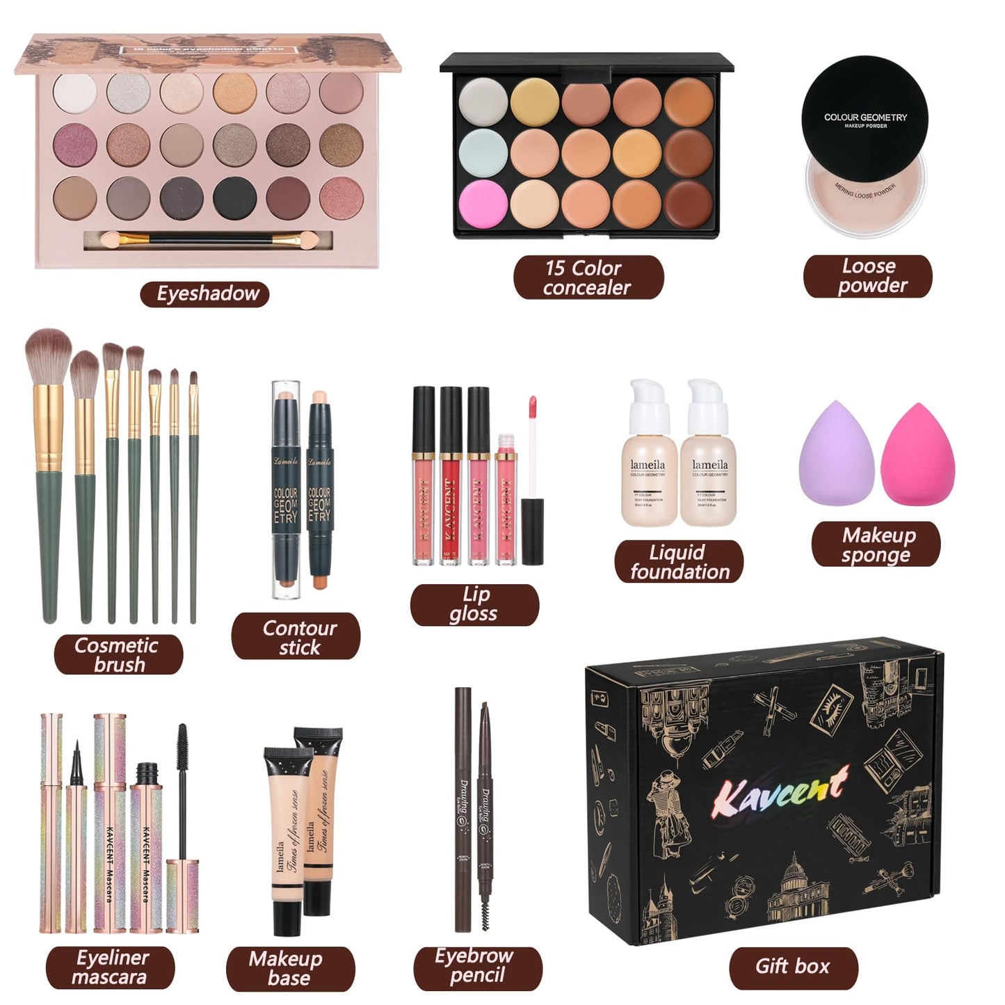 Makeup Kit Makeup Sets for Teens Makeup kits for Women Teenagers Make up Eyeshadow Palette Foundation Concealer Lipgloss Loose Powder Makeup Kit for Women Full Kit