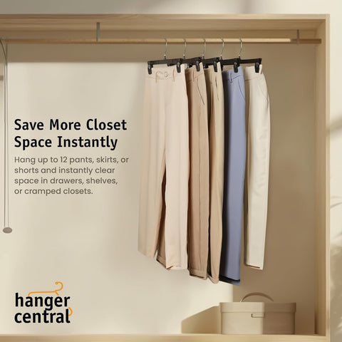 12 Inch Pants Hangers, Black, 12 Pack
