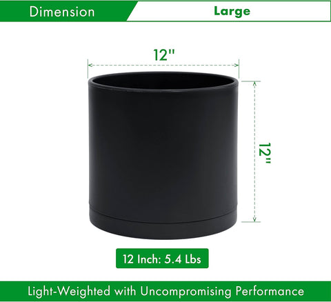 D'vine Dev Plastic Planter Pot with Saucer, 12 in, Black, 74-X-B-3