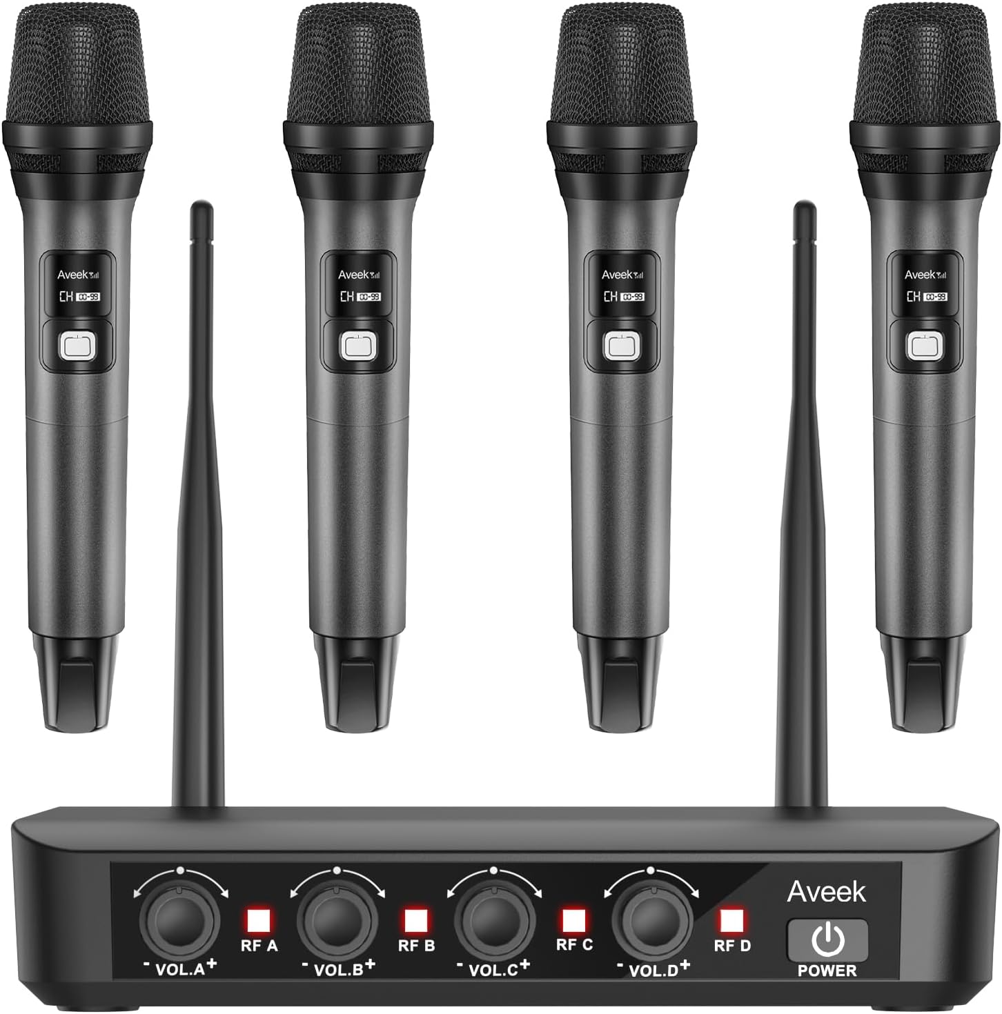 Aveek Wireless Microphone System 4 Pack, 262FT Long Range Low Latency Mics