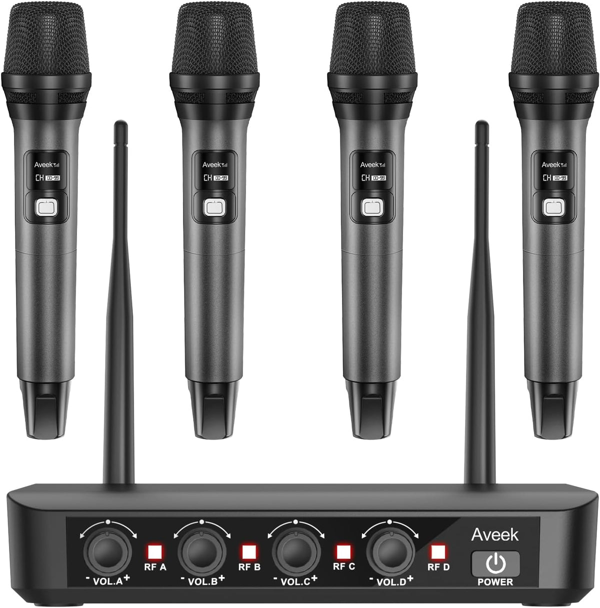 Aveek Wireless Microphone System 4 Pack, 262FT Long Range Low Latency Mics