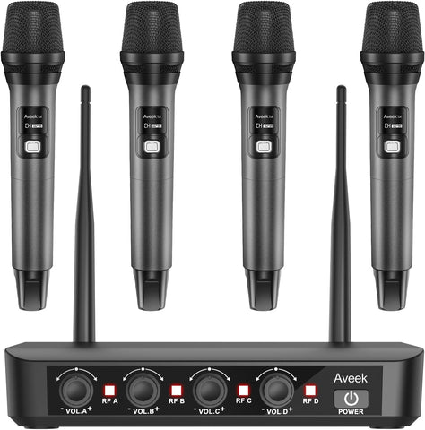 Aveek Wireless Microphone System 4 Pack, 262FT Long Range Low Latency Mics