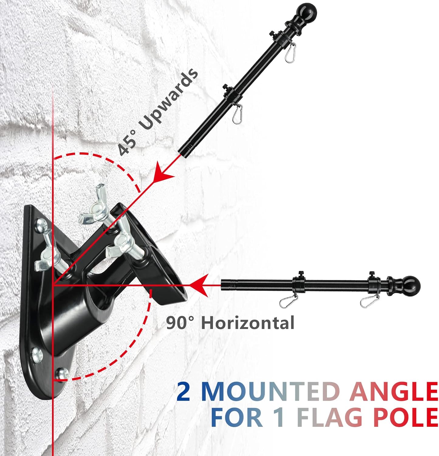 Flag Pole for Outside House, 5 FT Tangle-Free Heavy Duty, 45°/90° Bracket
