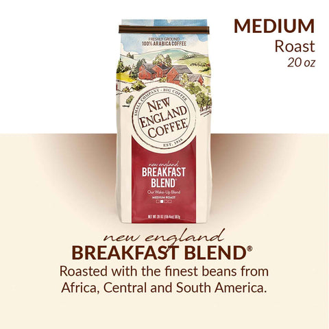 New England Coffee Breakfast Blend Medium Roast Ground Coffee, 20oz Bag (Pack of 4)