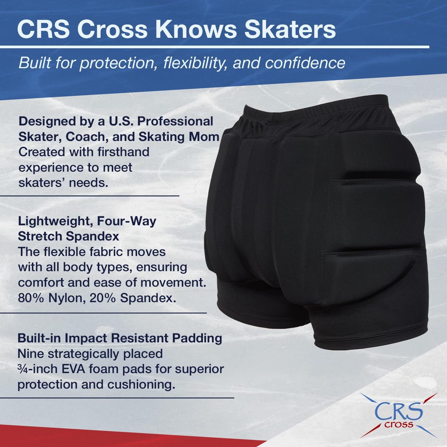 CRS Cross Padded Figure Skating Shorts. Crash Pad Pants for Hip / Tailbone