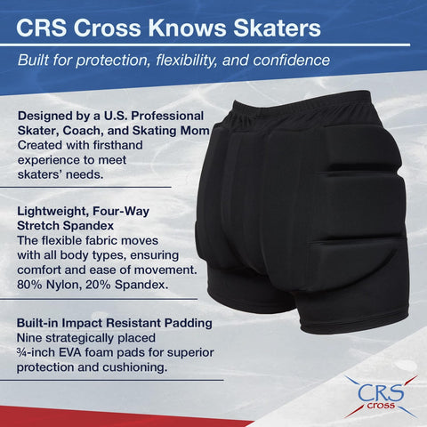 CRS Cross Padded Figure Skating Shorts. Crash Pad Pants for Hip / Tailbone