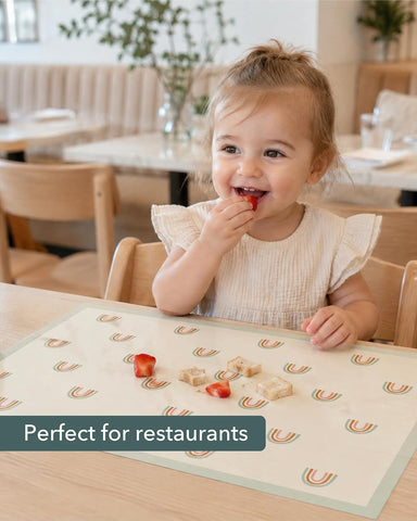 Hippypotamus Disposable Placemats Baby - Pack of 45 BPA Free Table Toppers for Kids and Toddlers - Extra Sticky Travel Mat for Restaurant (Cream/Sage/Blush)