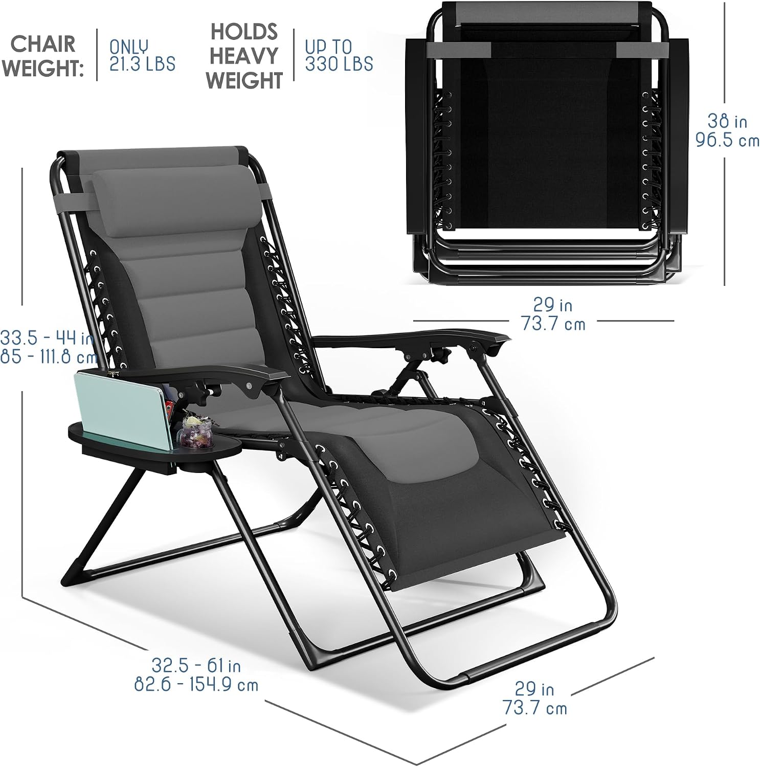 Nestl Padded Oversized Zero Gravity Chair, XL Folding Outdoor Lounge Chair