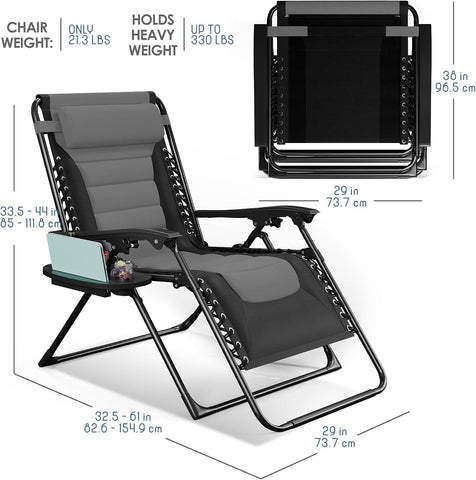 Nestl Padded Oversized Zero Gravity Chair, XL Folding Outdoor Lounge Chair
