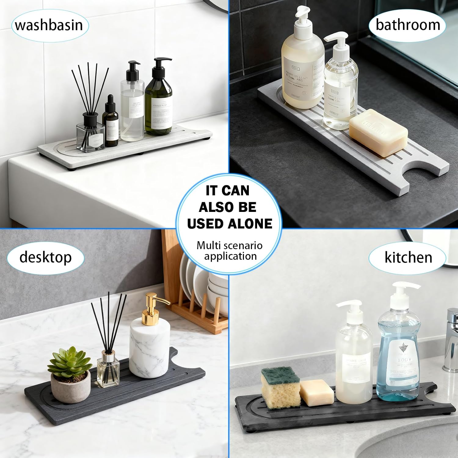 Stone Faucet Mat for Kitchen Sink, Water Absorbing Sink Water Splash Guard, Fast-Drying Kitchen Sink Faucet Mat, Durable Protector and Stone Drying Mat for Kitchen Counter & Bathroom Sink