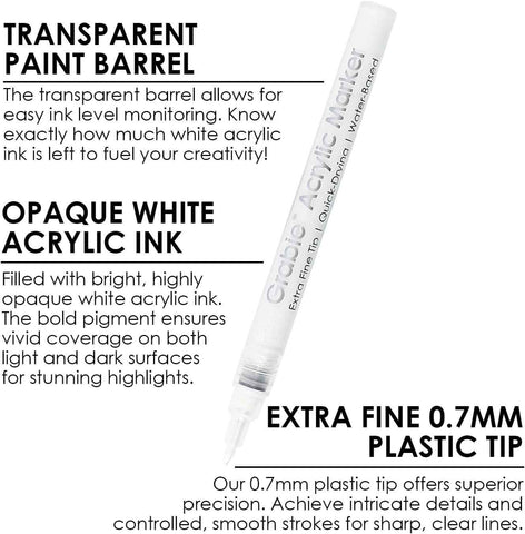 Grabie 6 White Acrylic Paint Markers, 0.7 mm Extra Fine Tip