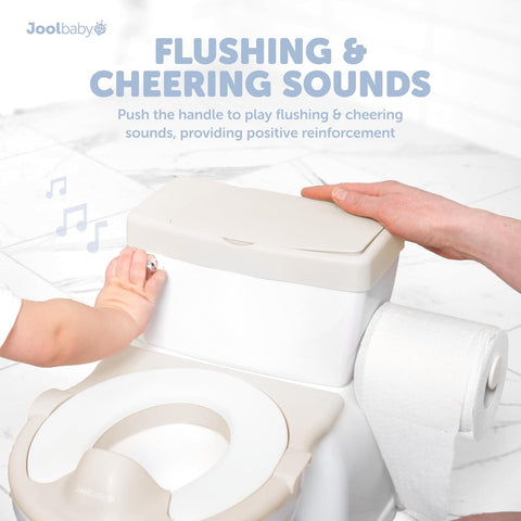 Jool Baby Real Feel 2-in-1 Potty with Wipes Storage, Flushing Sounds & Disposable Liners - Realistic Toilet - Easy to Clean & Assemble (Oatmeal)
