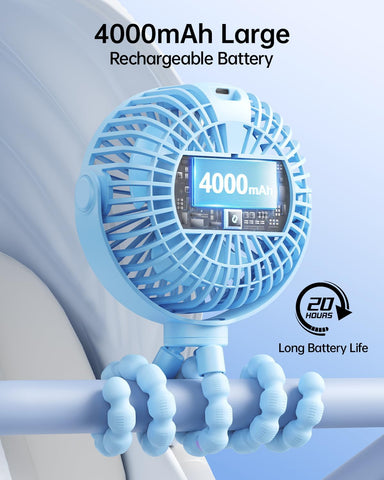 SWEETFULL Portable Stroller Fan with LED Display, 4 Speed Rechargeable Mini Clip On Fan,Built-in Non-Removable Rechargeable Battery，Sealed housing