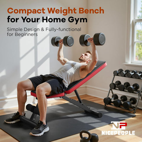 NICEPEOPLE Adjustable Weight Bench for Home Gym, 660LBS Capacity Workout Bench with 8 Backrests for Chest Shoulders Arms, Compact and Foldable Strength Bench for Small Space Apartment Room