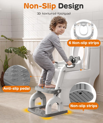 Potty Training Toilet with Step Stool: 8 Heights for Toddler 2-in-1