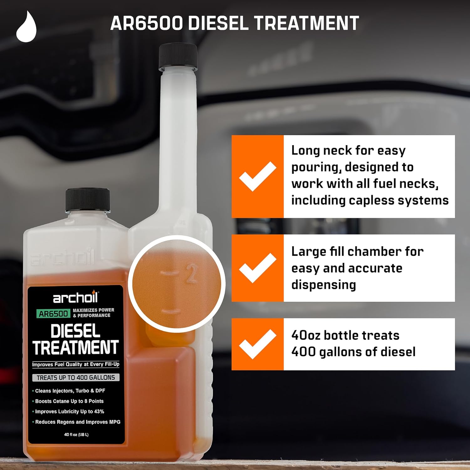 Archoil AR6500 Diesel Treatment (40 oz) Treats 400 Gallons, Diesel Fuel Additive - Lubricity Improver, Injector Cleaner, DPF & Turbo Deposit Control, Cetane Booster