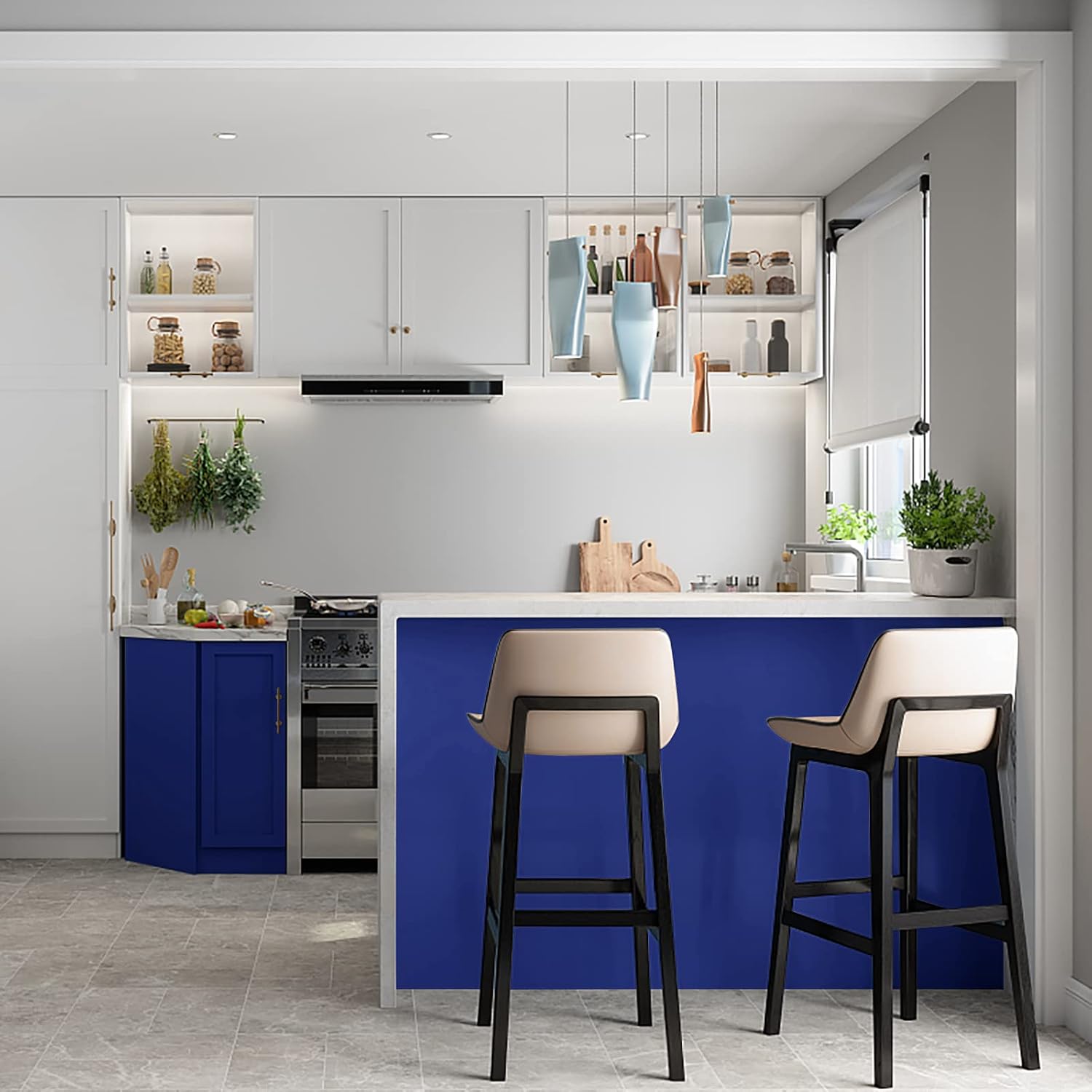 15.7" x 118" Contact Paper Blue Peel and Stick Wallpaper Removable Self-Adhesive Stick on Wall Paper Dark Blue Thickening Waterproof Wallpaper for Countertops Bathroom Kitchen Cabinet Vinyl