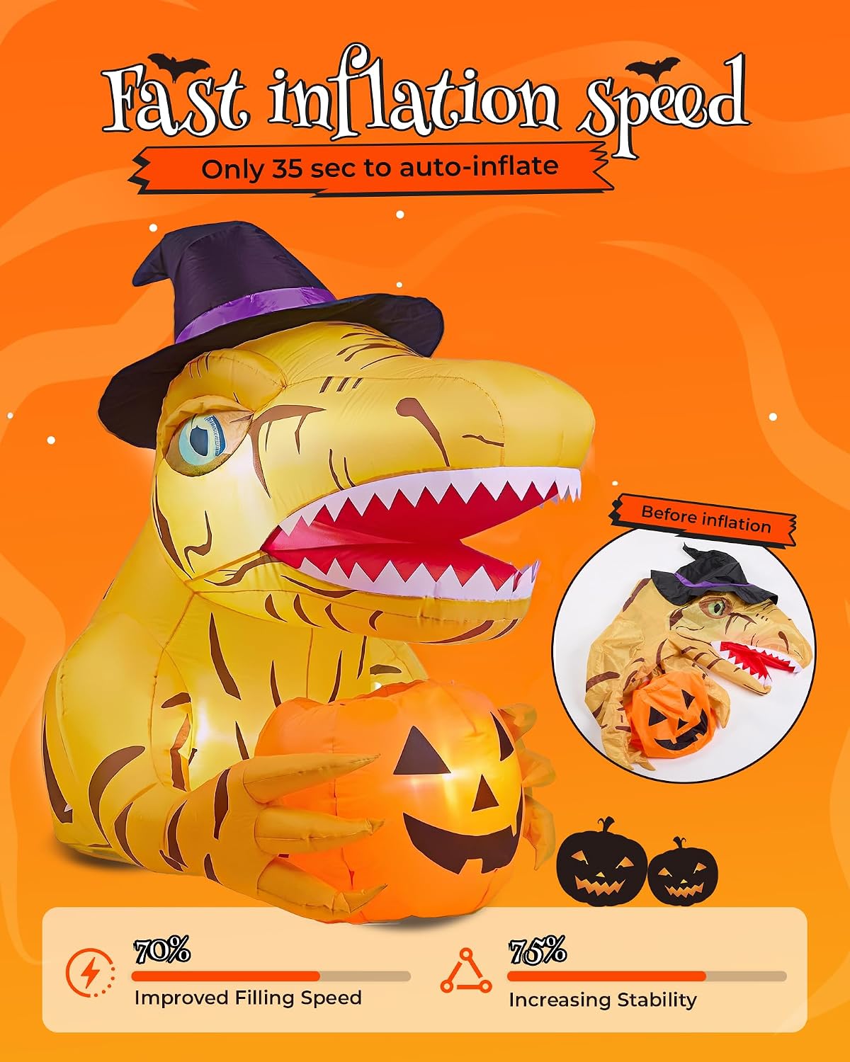 3.44 FT Trunk or Treat Car Decorations Kit with 4 LEDs for Car Yellow