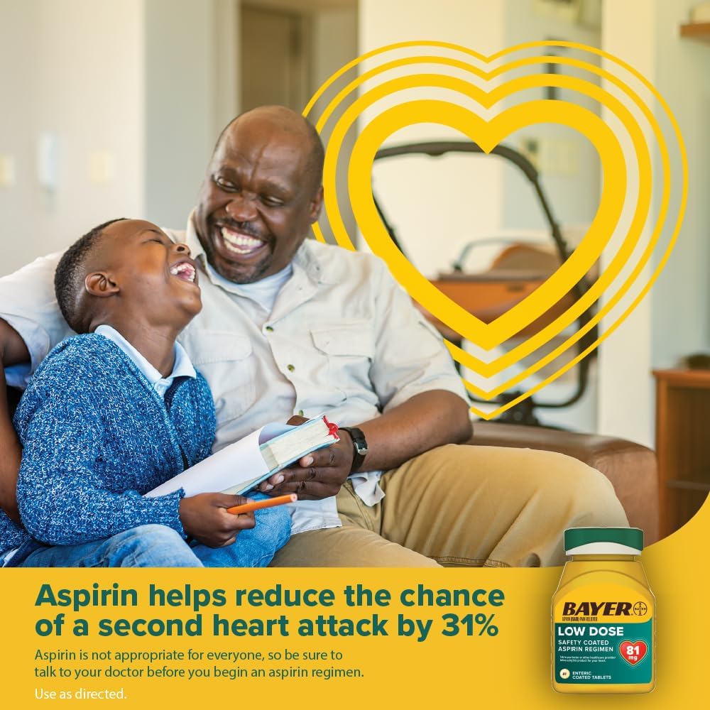 Bayer Aspirin Low Dose 81 mg, Enteric Coated Tablets, Doctor Recommended, Secondary Prevention of Cardiovascular Disease, 300 Safety Coated Tablets (Packaging may vary)