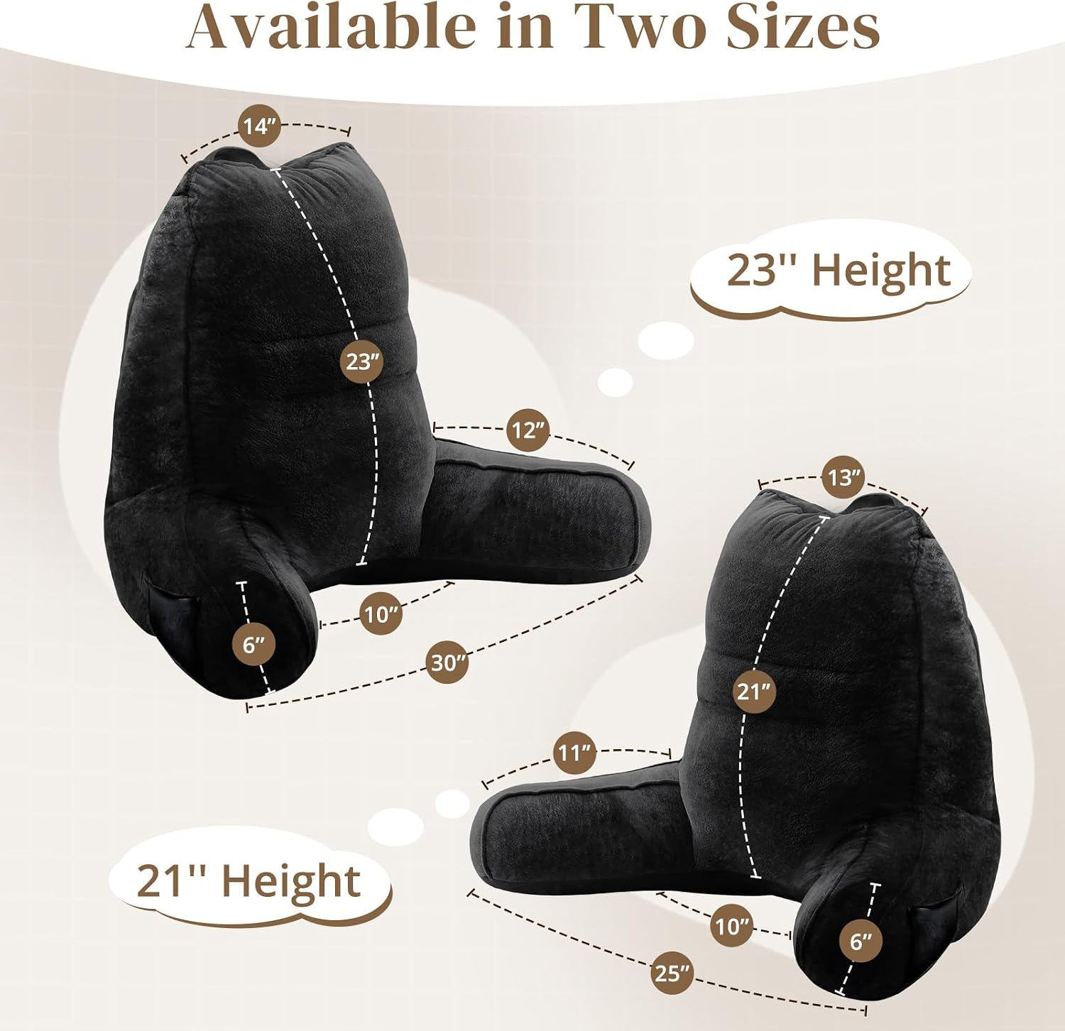 Sasttie Reading Pillow for Bed, Back Pillow for Sitting Up, Black
