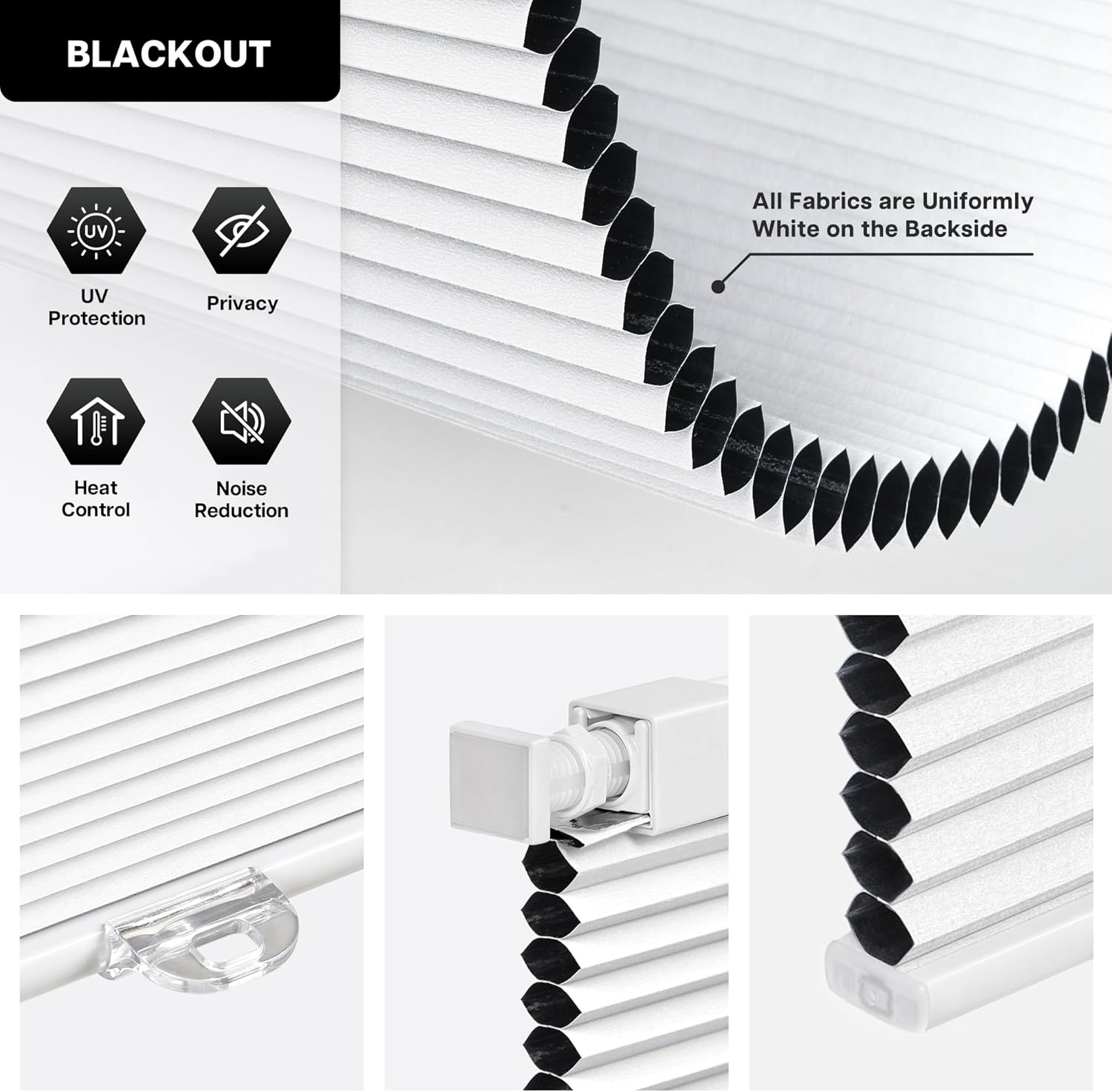 LazBlinds No Drill Cordless Cellular Shades, 34 1/2"W × 64"H, Silver White