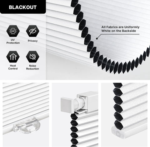LazBlinds No Drill Cordless Cellular Shades, 34 1/2"W × 64"H, Silver White