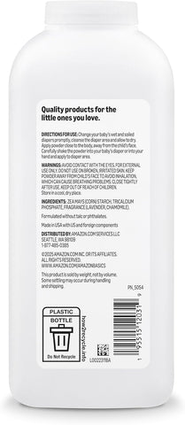 Amazon Basics Lavender and Chamomile Cornstarch Baby Powder, Hypoallergenic, 15 oz, 1 Pack