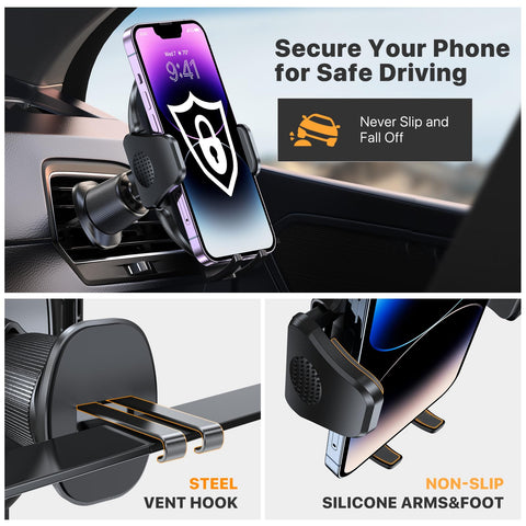 Miracase Phone Holders for Your Car with Metal Hook Clip, Air Vent Cell Phone Car Mount, Hands Free Universal Automobile Cradle Fit for iPhone Android and All Smartphones, Blue
