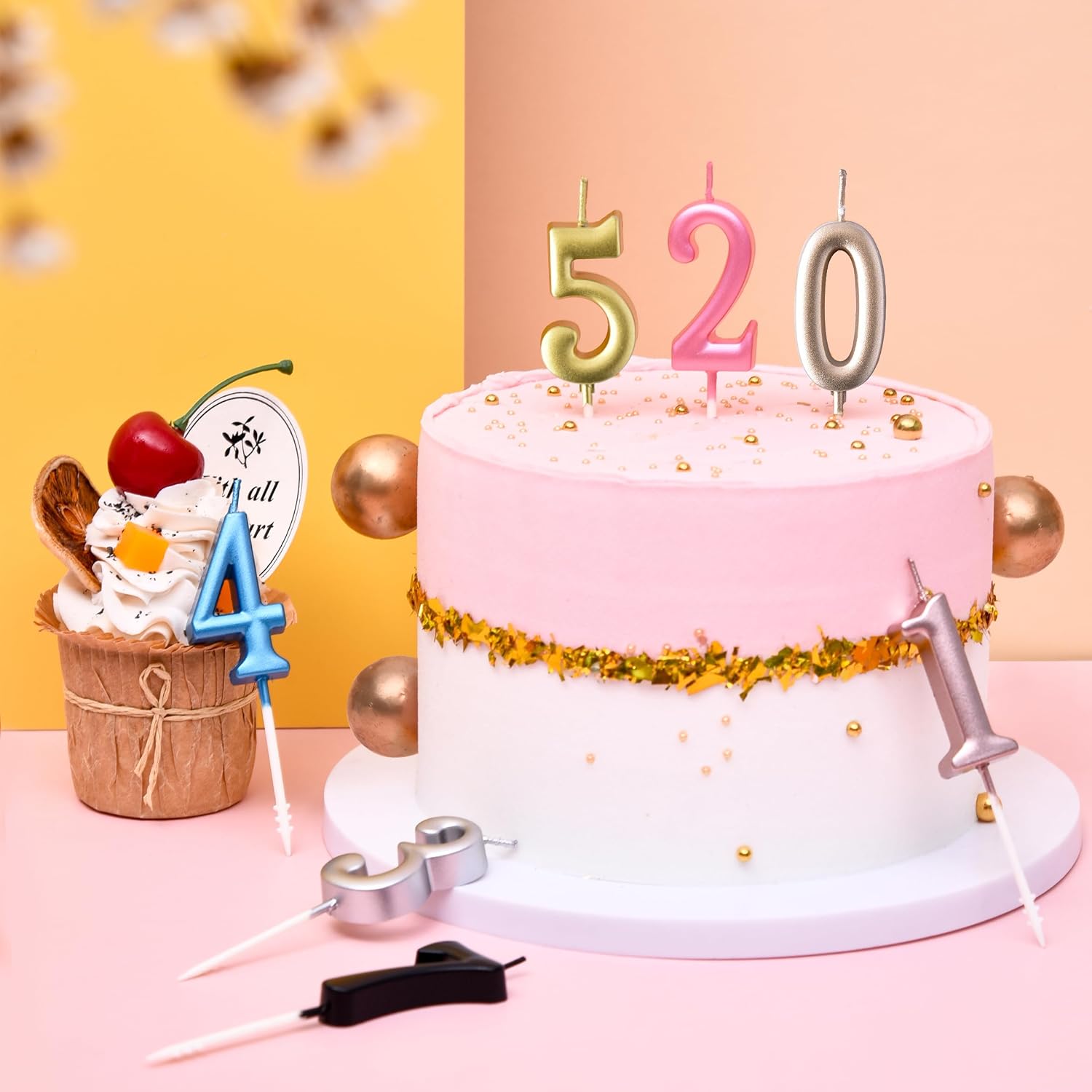 PHD CAKE 10-Pieces Silver Numeral Birthday Candles, Cake Numeral Candles Number 0-9 Glitter Cake Topper Decoration for Birthday,Wedding Anniversary,Party Celebration