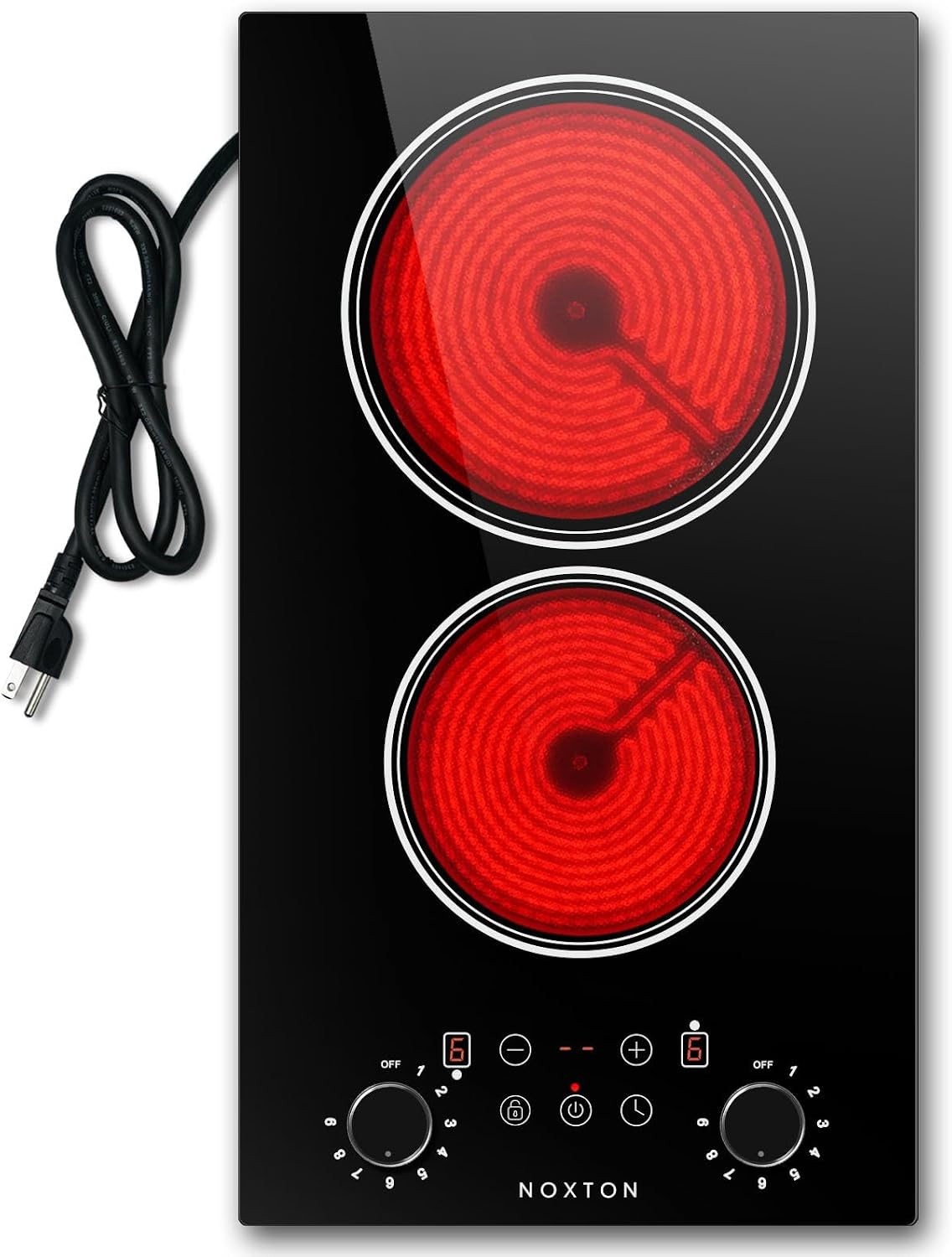 Noxton 2 Burners Electric Cooktop 110V, 12 Inch Radiant Ceramic Stove(BW)