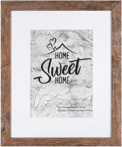 Califortree 8x10 Picture Frames - 5x7 Mat Included, Plexiglass, Wall/Tabletop Use, Rustic Brown