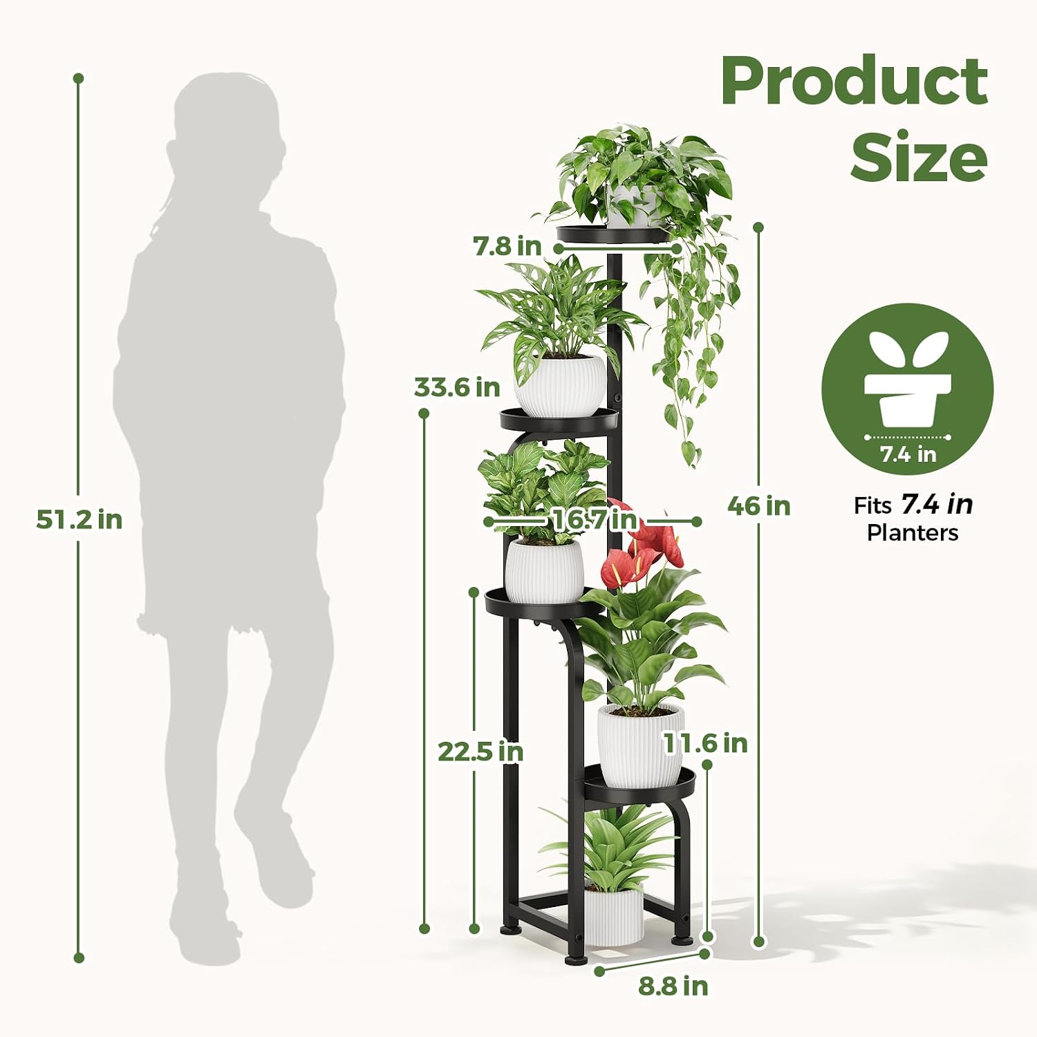 Bamworld Tall Plant Stand Indoor Outdoor Corner Metal Flower Pot Stands
