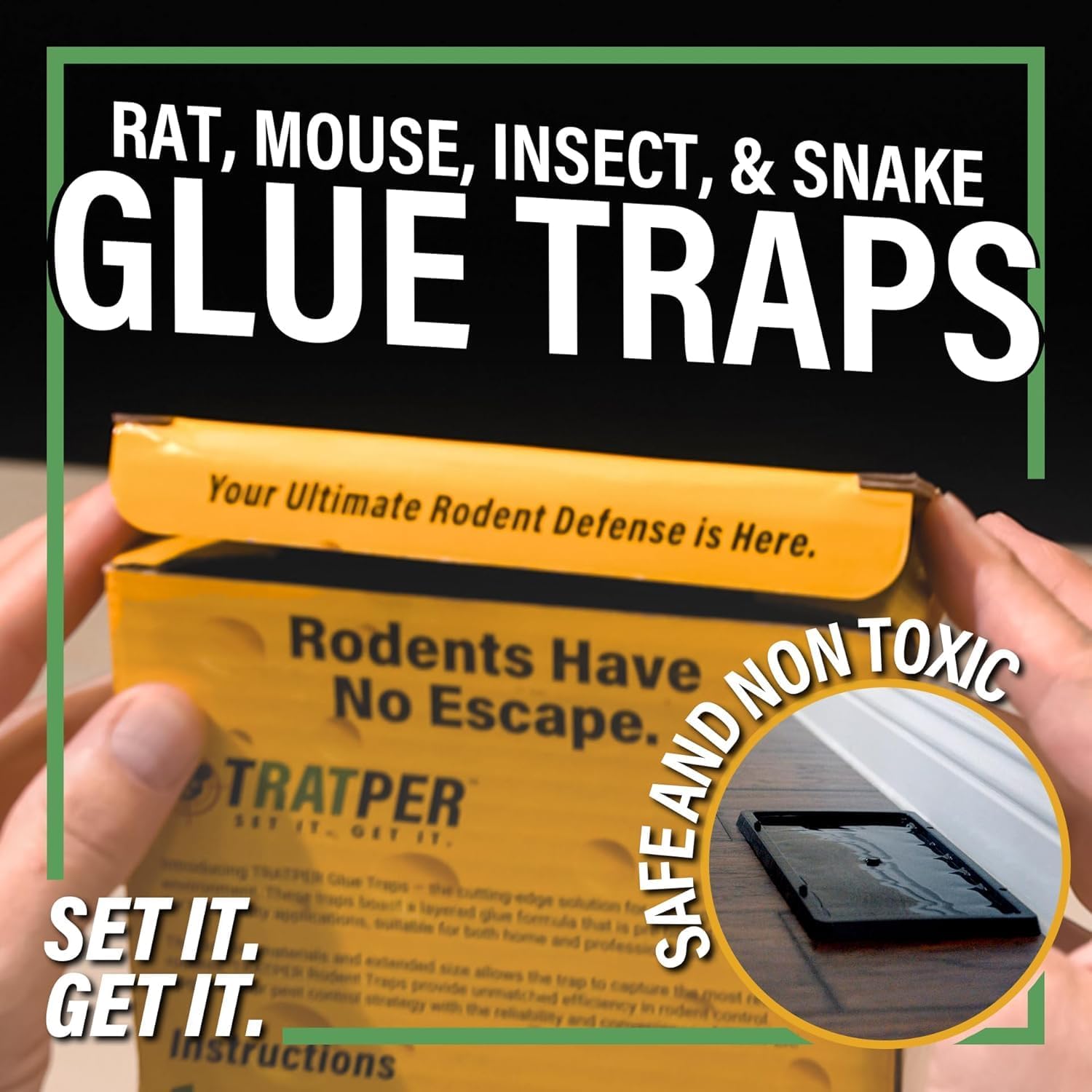 TRATPER Glue Traps for Mice,Rat,Mouse,Snake,Lizard,Insect. 20 Pack. Extra Strength,Pre-Baited Adhesive.Heavy Duty Plastic Tray.Non-Toxic,Chemical-Free Pest Control for Home. 20Pack