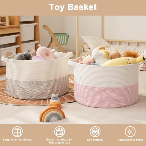 OIAHOMY 115L Extra Large Blanket Basket Living Room Laundry Basket Pink