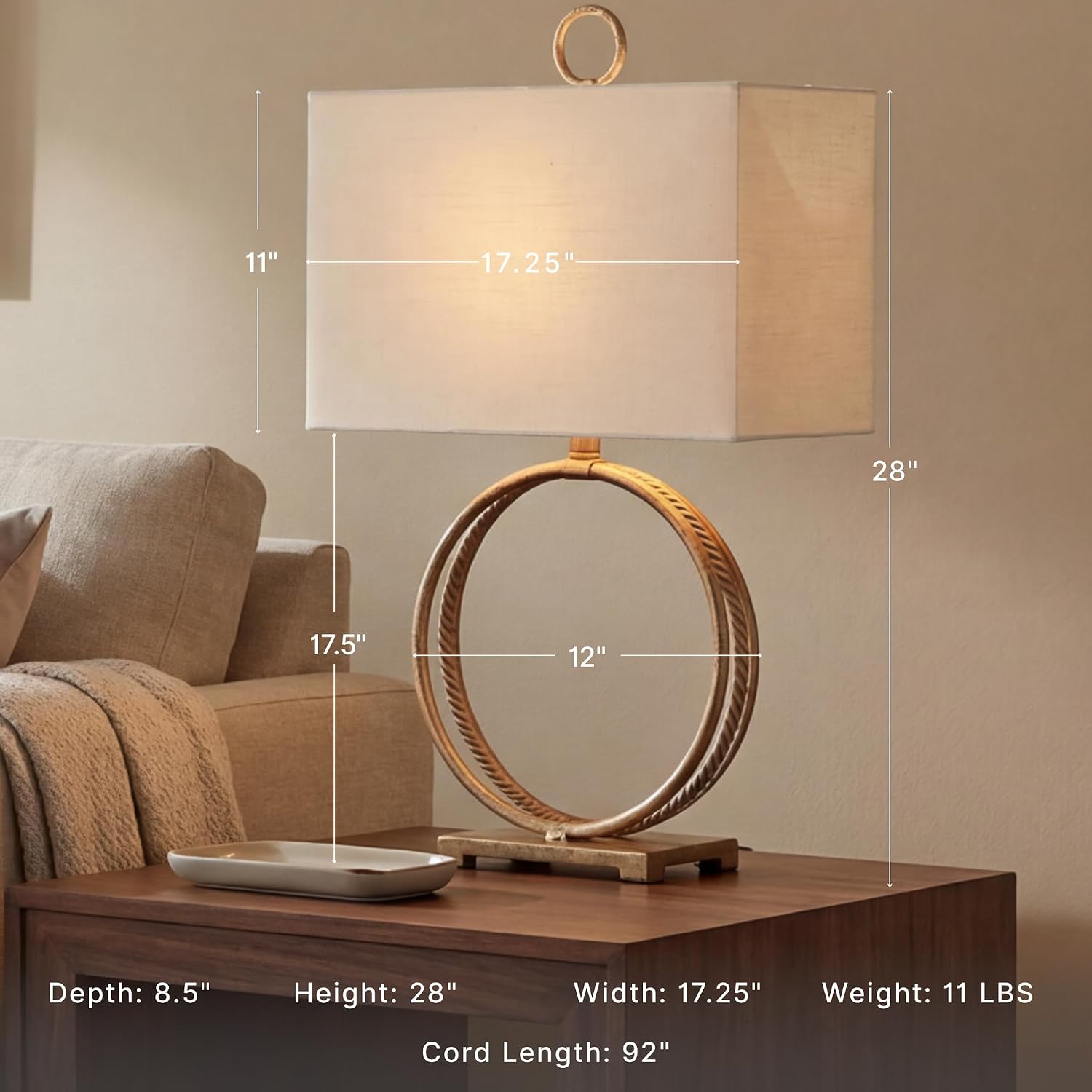 Signature Design by Ashley Table Lamp, 28 Inch, Gold, Rectangle Shade