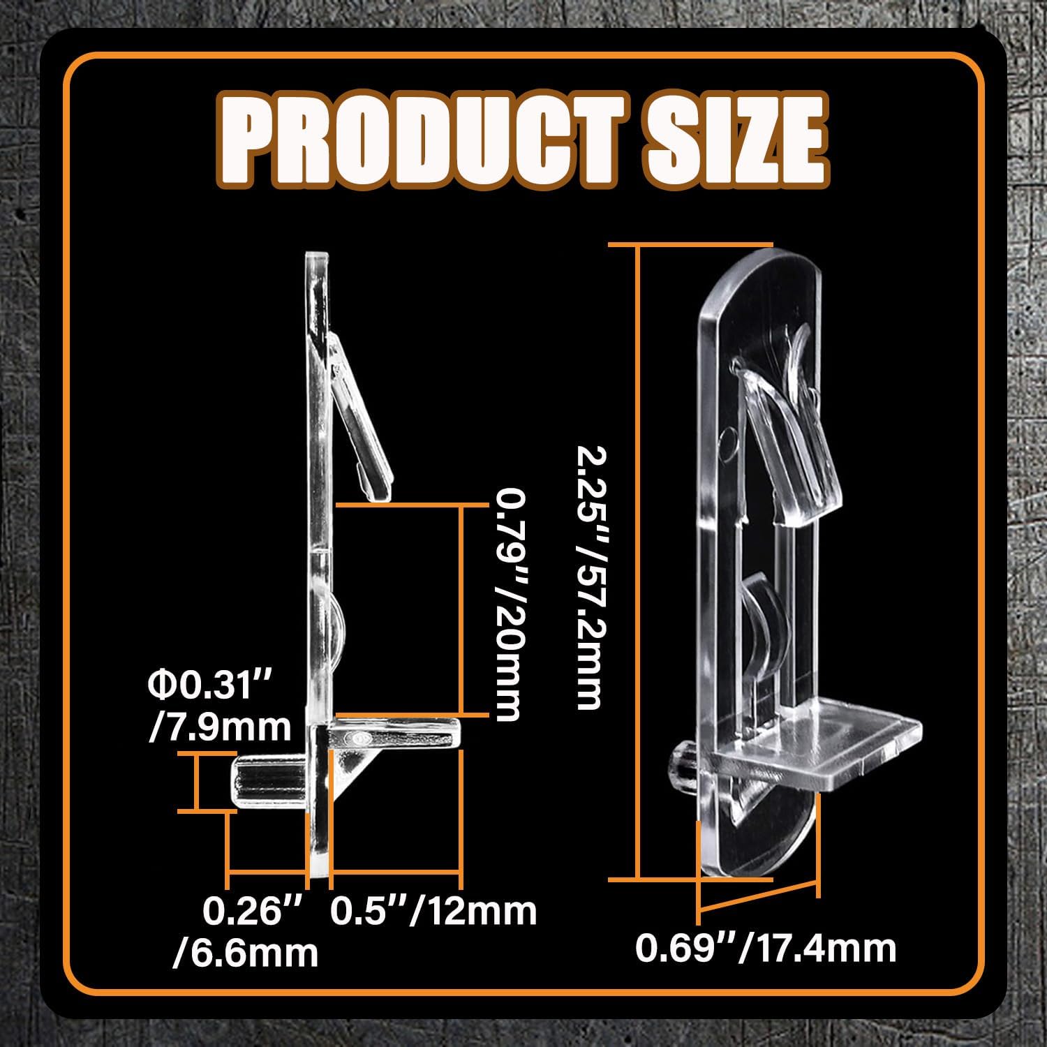 20pcs Plastic Locking Shelf Support Pegs,7.9mm Shelf Pin,Self-Locking Bracket Clips,Clear Shelf Pegs for for Kitchen Cabinet Furniture Book Shelves, 5/16" Peg x 3/4" Thick Shelves