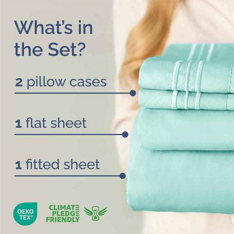 King Size 4 Piece Sheet Set - Comfy Breathable & Cooling Sheets - Spa Blue