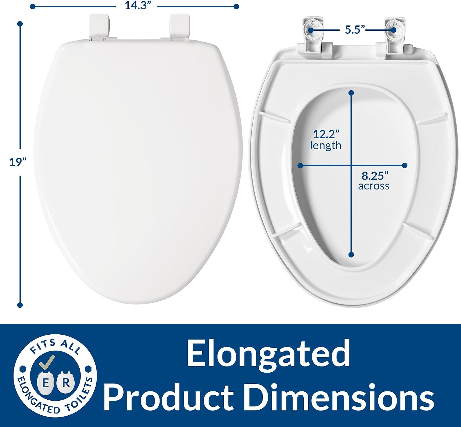 Bemis Slow Close Elongated Toilet Seat, Easy Clean Hinges, White