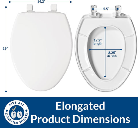 Bemis Slow Close Elongated Toilet Seat, Easy Clean Hinges, White