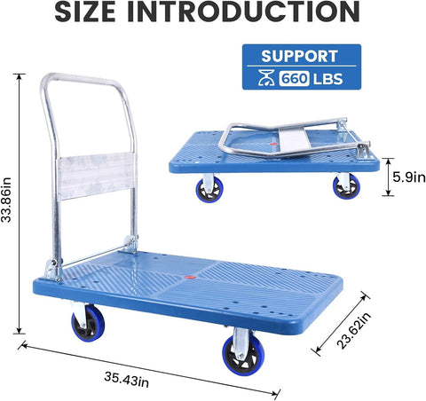 Doppy Push Cart Dolly 660 lbs, Foldable Moving Platform Truck with Swivel Wheels for Loading, Storage, Warehouse