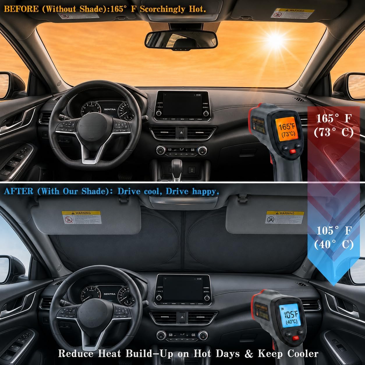 Car Windshield Sun Shade, Universal Fit Compact Sedan SUV, Vacation Style