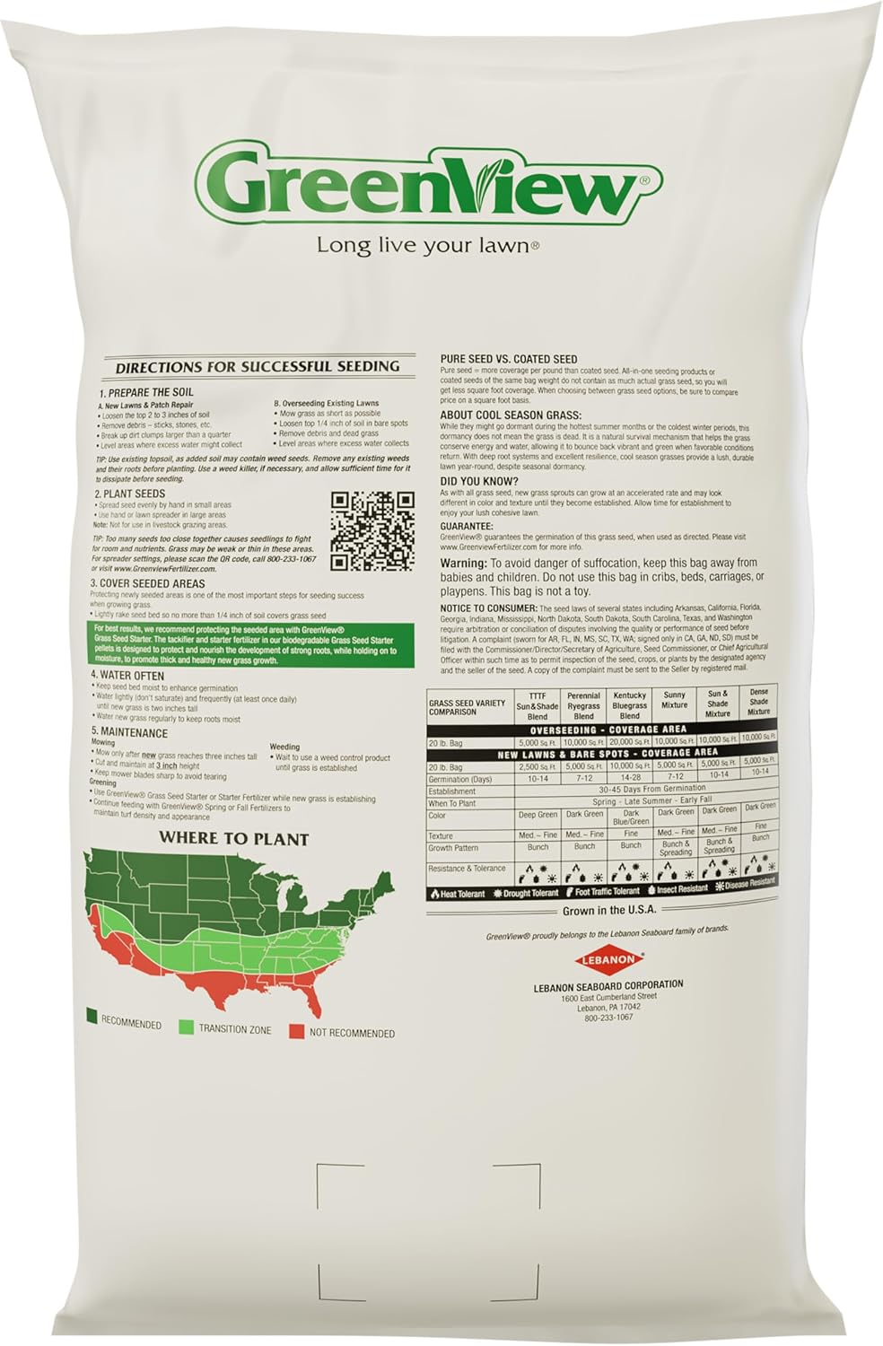 GreenView Turf Type Tall Fescue Grass Seed, Sun & Shade Blend, 20 lb. Bag